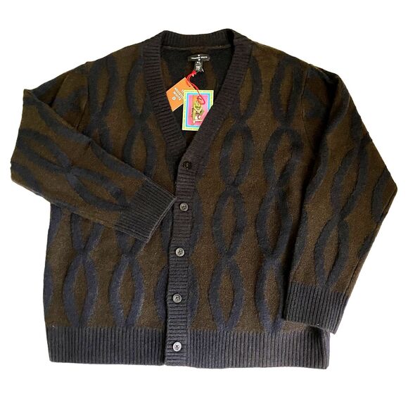 Houston White NEW Cardigan Sweater Cable Knit Button Brown Blue XL XXL Coogi Y2K - Picture 1 of 14